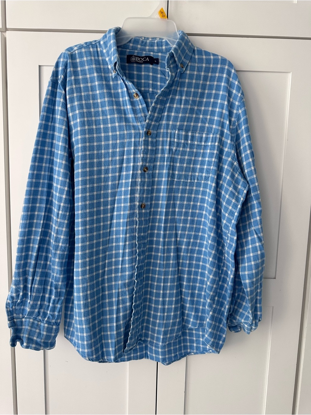 Boca Classics Light Blue Plaid Casual Button-Down Shirt for Men L